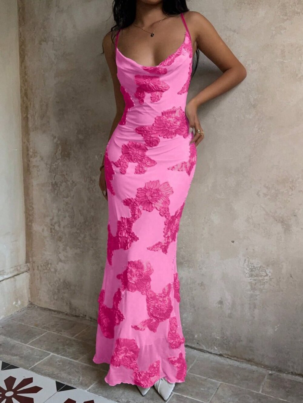 Hot Pink Party Women's Long Mermaid Dress - Picture 7 of 7